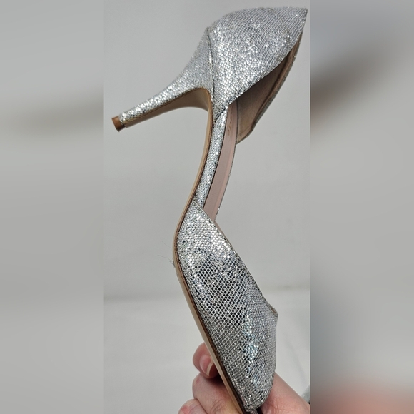 Kate Spade New York Silver Glitter Sage D'Orsay Peep Toe Heel Pumps Size 8B - Picture 8 of 14